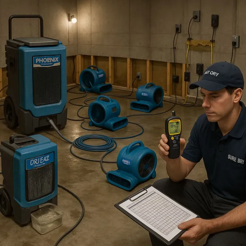 Structural Drying and Dehumidification process in Kemp, TX